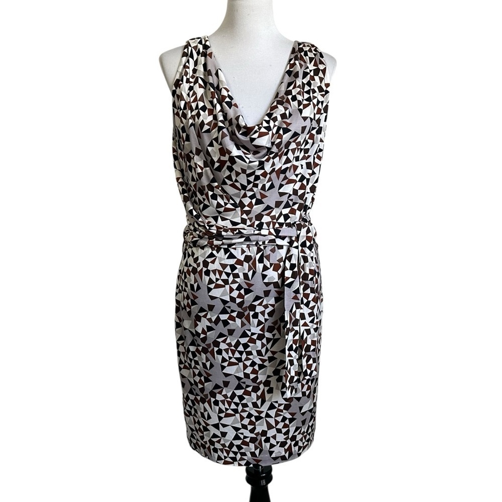 Diane von Furstenberg Keesa Silk Jersey Sleeveless Dress Size 8 Brown White